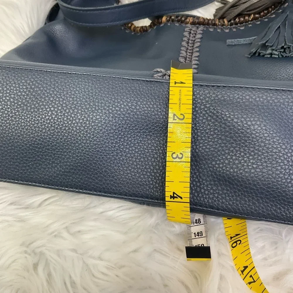 The Sak Women's Blue Huntley Crochet Trim Leather Tassel Hobo Bag